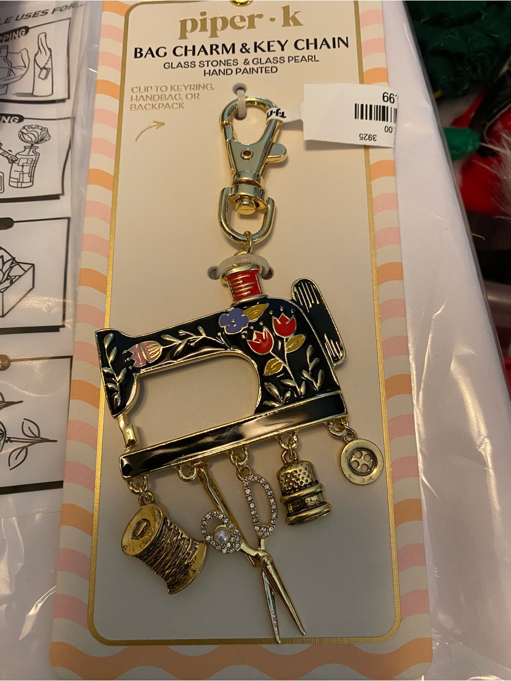 piper•k Black & Gold Sewing Machine Bag Charm